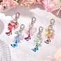 5шт 5 цвета бабочки сплава эмали подвески украшения, со стеклянными бусинами и бусинами из ракушек, сплав поворотный Lobster Claw застежками
