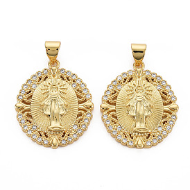 Brass Micro Pave Cubic Zirconia Pendants, Nickel Free, Oval with Virgin
