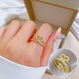 Fashionable Minimalist Open Heart Micro-inlaid Luxury Ring - Cold Wind, Index Finger Ring.