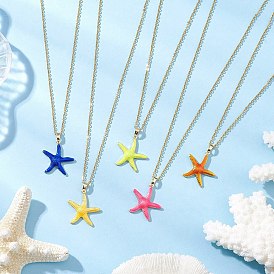 Подвеска в виде морской звезды из латуни с эмалью 304 Женские ожерелья из нержавеющей стали с цепочкой, золотые