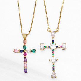 Colorful Cross Pendant Necklace with Zirconia and Gemstones