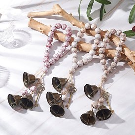 3 шт. латунные подвесные украшения в виде колокольчика, деревянные круглые бусины для украшения дома, подвесные украшения на дверь