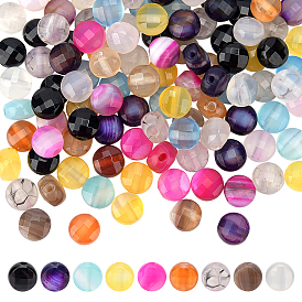 120Pcs 8 Color Natural Agate Beads Strands, Dyed & Heated, Faceted, Flat Round