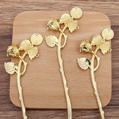 Alloy Flower Hair Sticks, Enamel and Cabochons Setting, with Loops, Long-Lasting Plated Hair Accessories for Woman