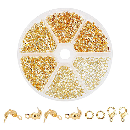200шт. латунные наконечники для бусин, 100 застежки-клешни из цинкового сплава, и 200 железные открытые прыжковые кольца