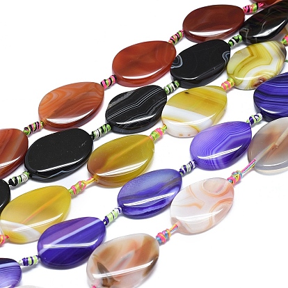 Натуральный полосатый агат / полосатые агатовые бусы, окрашенная и подогревом, овальные
