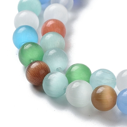 Rondes oeil de chat perles brins, 10mm, Trou: 1.5mm, Environ 38 pcs/chapelet, 14.1 pouce