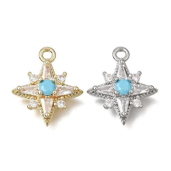 Brass Micro Pave Turquoise Cubic Zirconia Charms, Star Charms
