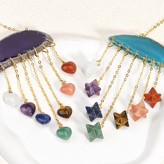 Подвески из кусочков натурального агата, с гексаграммой/сердцем из смешанных драгоценных камней