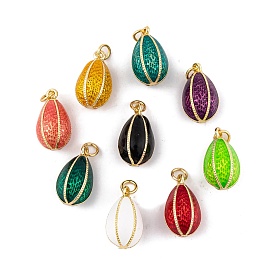 Brass Enamel Pendants, with Jump Ring, Real 18K Gold Plated, Teardrop Charm