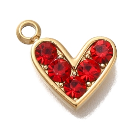 Ion Plating(IP) 304 Stainless Steel Rhinestone Charms, Heart Charm