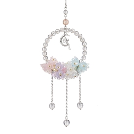 Natural Quartz Crystal Round Beaded Hanging Suncatchers, Flower Imitation Jelly Acrylic Bead for Home Decorations