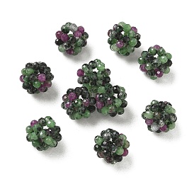 Natural Ruby in Zoisite Woven Beads, Cluster Beads, Faceted, Round