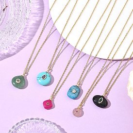 Natural & Synthetic Mixed Stone Geometric Pendant 304 Stainless Steel Cable Chain Necklaces, Golden, Mixed Dyed and Undyed