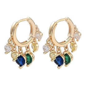 Real 18K Gold Plated Brass Dangle Hoop Earrings, with Glass