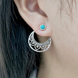 Bohemian style inlaid turquoise earrings silver-plated simple retro hollow earrings women's jewelry