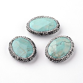 Граненые овальные естественно Howlite шарики, с полимерной глиной горный хрусталь, окрашенная и подогревом, 29~31x22~24x6~7 мм, отверстие : 0.6 мм