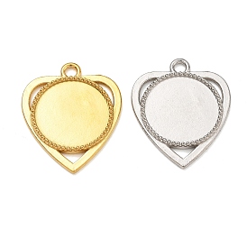 304 Stainless Steel Pendant Cabochon Settings, Heart Charms, Ion Plating(IP)