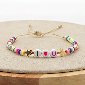 Bohemian Style Rainbow Star Mom Bracelet with 4mm Soft Clay Beads