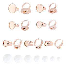 14piezas planas redondas ajustables 304 anillos de dedo de acero inoxidable componentes, con 14 piezas de cabujones de vidrio transparente, para hacer anillos de bricolaje