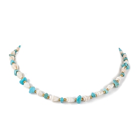 Synthetic Turquoise Chip & Natural Trumpet Shell Necklaces