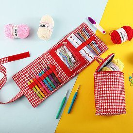 Kits de tricot bricolage avec sacs de rangement pour débutants comprenant des crochets, fil de polyester, aiguille au crochet, marqueurs de point, ciseaux, règle, mètre à ruban