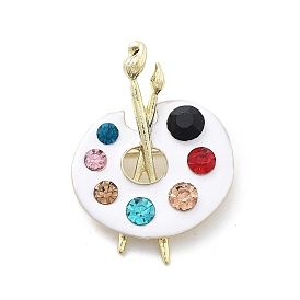 Palette Alloy Colorful Rhinestone Brooches, White Enamel Pins