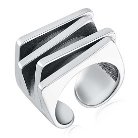 925 Sterling Silver Multi Layered Rectangle Open Cuff Ring, Chunky Wide Ring for Women