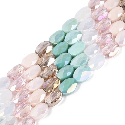 Electroplate Imitation Jade & Opaque & Transparent Glass Beads Strands, Mixed Styles, Oval, AB Color Plated, Faceted