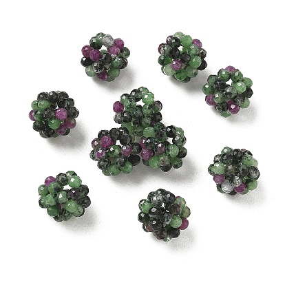 Natural Ruby in Zoisite Woven Beads, Cluster Beads, Faceted, Round