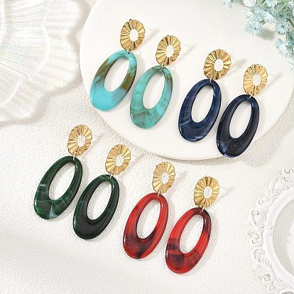304 Stainless Steel Stud Earrings, Oval, Acrylic Dangle Earrings for Women, Golden