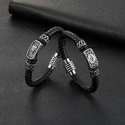 Плетеные круглые браслеты из искусственной кожи для мужчин, 316 Браслеты из хирургической нержавеющей стали с магнитными застежками, цвет нержавеющей стали