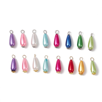 16шт. подвески-слезинки из искусственного жемчуга из АБС-пластика, с 304 петлями из нержавеющей стали и полыми колпачками в виде цветка из сплава тибетского стиля