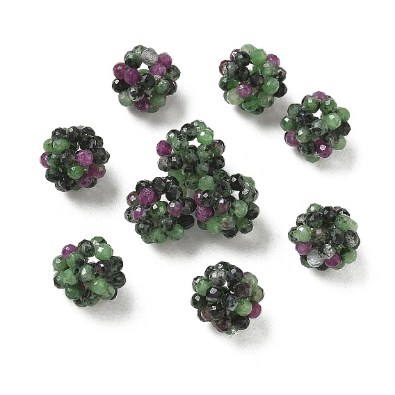 Natural Ruby in Zoisite Woven Beads, Cluster Beads, Faceted, Round