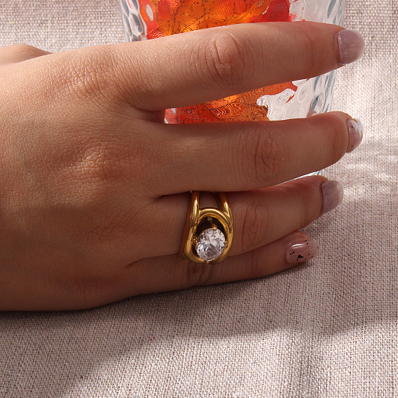 Кольца из нержавеющей стали и кубического циркония, овальные