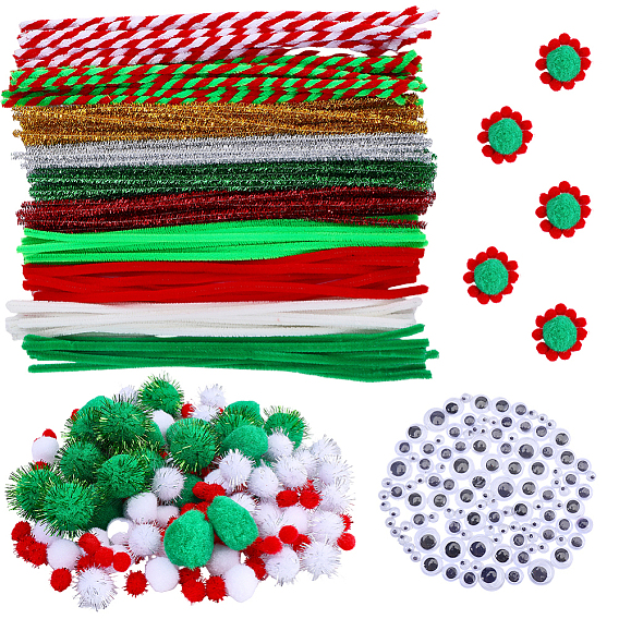 Набор ювелирных изделий diy, включая пряжу с помпонами, шарики с помпонами, глаза кабошоны, плюшевые палочки, плюшевые палочки