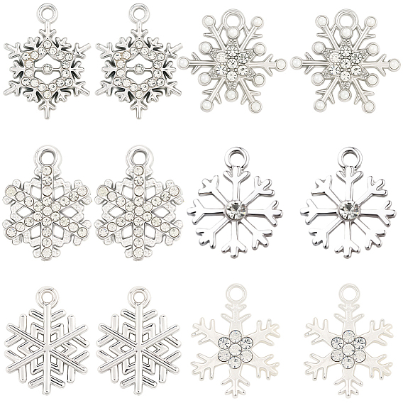 36шт 6 стили подвески со стразами из сплава, прелести снежинки