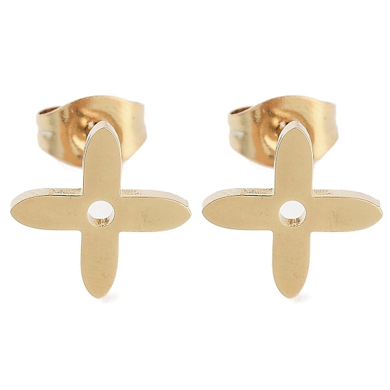 PVD Vacuum Plating 304 Stainless Steel Stud Earrings for Women, Cross