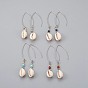 Boucles d'oreilles rondes pierre dangle, avec cauris, perles en laiton et 304 crochets pour boucles d'oreilles en acier inoxydable, sans plomb et sans cadmium