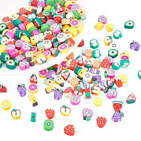225Pcs 15 Style Handmade Polymer Clay Beads, Mixed Fruit Shape