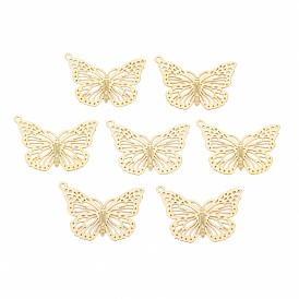 Rack Plating 201 Stainless Steel Filigree Pendants, Etched Metal Embellishments, Nickel Free, Butterfly
