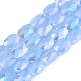 Abalorios de vidrio electrochapa, color de ab chapado, imitación de vidrio de jade, oval, facetados
