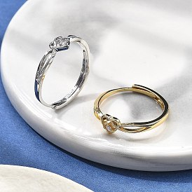 Кольцо-солитер с микропаве из латуни и кубическими цирконами, регулируемые кольца для женщин, сердце