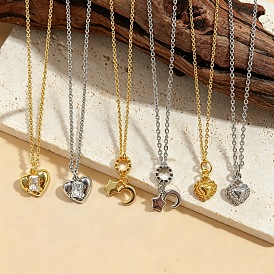 Brass Pave Clear Cubic Zirconia Pendant Necklaces for Women