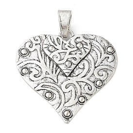 Tibetan Style Alloy Big Pendants, Heart with Swirl Pattern Charms
