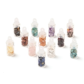 Glass Wishing Bottle Pendants, with Natural & Synthetic Gemstone Chip Beads Inside, Mixed Dyed and Undyed