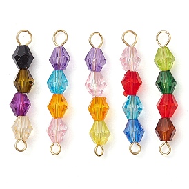 Rainbow Color Transparent Acrylic Bicone Beaded Connectors Charms, with Golden Tone 304 Stainless Steel Double Loops