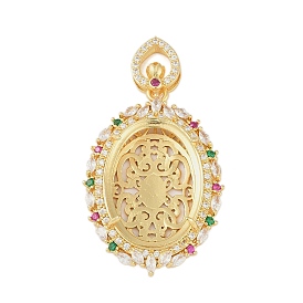 Oval Brass Micro Pave Cubic Zirconia Pendant Cabochon Settings, Colorful