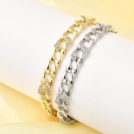 Женский браслет-цепочка с микропаве из латуни и прозрачными кубическими циркониями, прямоугольные, долговечный, без кадмия и без свинца, стойки покрытие