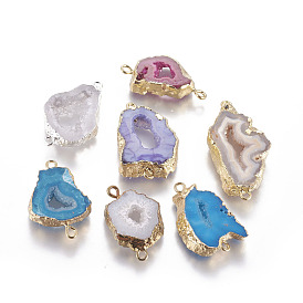Natural Agate Links Connectors, with Brass Findings, Nuggets, Dyed